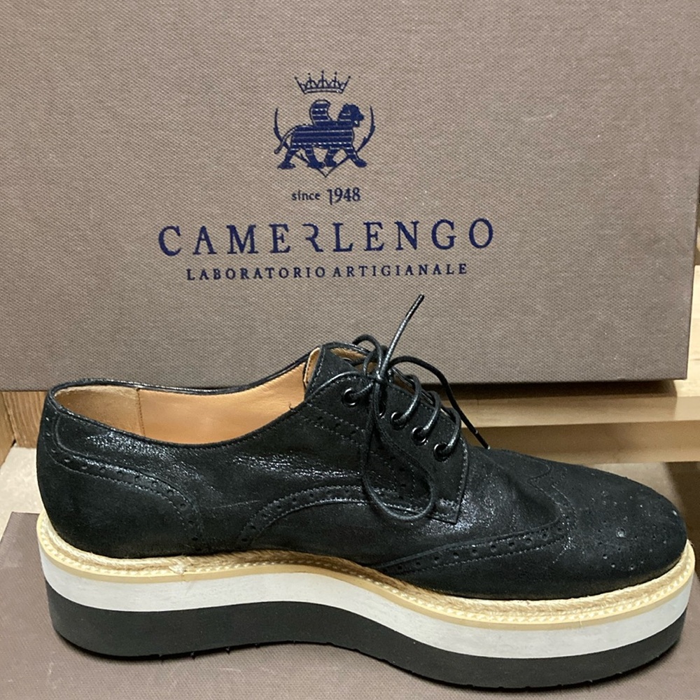 Black Wedge Shoes with Textured Leather and Chunky Sole